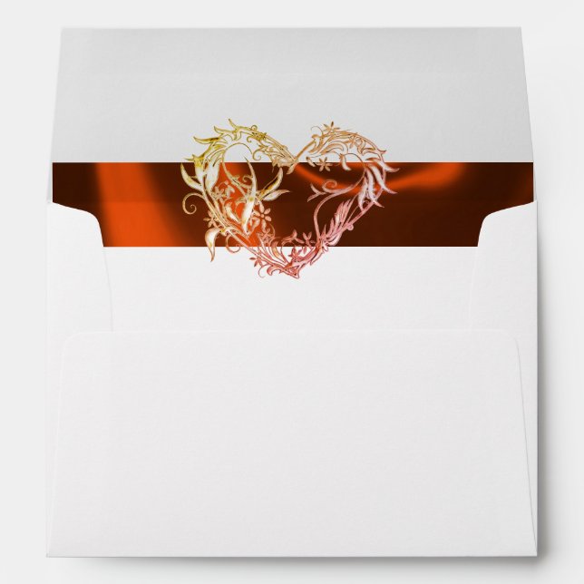 Heart, Glitter & Copper Ribbon Wedding Envelope (Back (Bottom))