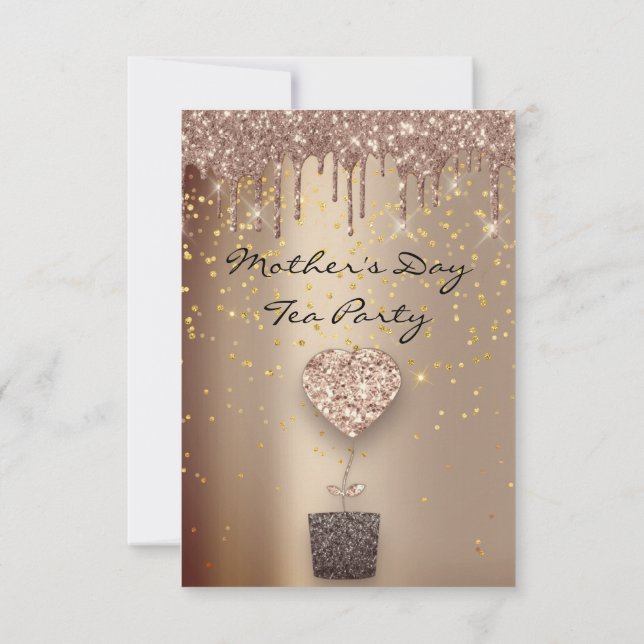 Heart Glitter Drips Rose Mothers Day Tea Party Invitation (Back)