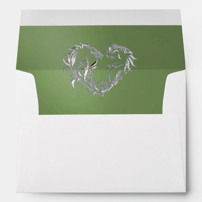 Heart & Glitter on Sage with Monogram Wedding Envelope (Back (Bottom))