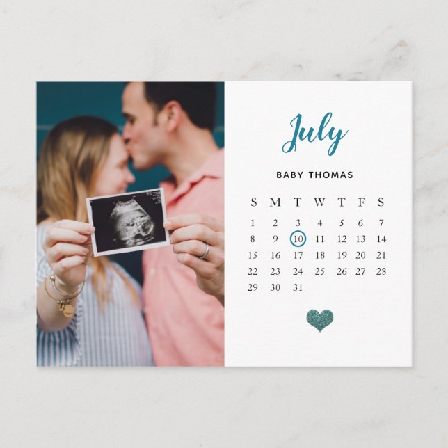 heart glitter photo calendar Pregnancy/birth  Announcement Postcard (Front)