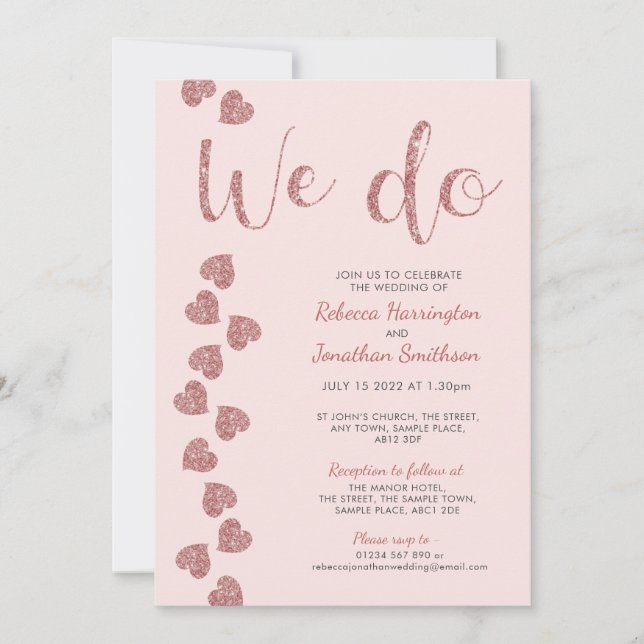 Heart Glitter Pink Wedding Invitation (Front)