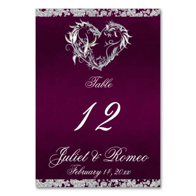 Heart & Glitter - Plum Table Number (Front)
