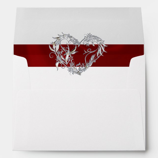 Heart, Glitter & Red Ribbon Wedding Envelope (Back (Bottom))