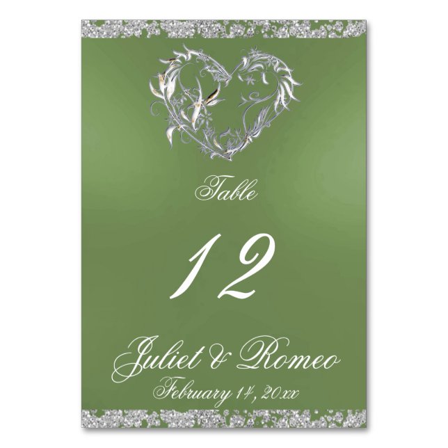 Heart & Glitter - Sage Table Number (Front)