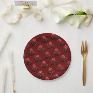 Heart glitter sparkles pattern dark red Valentines Paper Plate