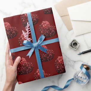 Heart glitter sparkles pattern dark red Valentines Wrapping Paper