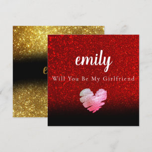 Heart Glitter Will You Be My Girlfriend Card