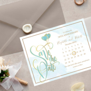 Heart Glod 50th Anniversary Save The Date Announcement Postcard
