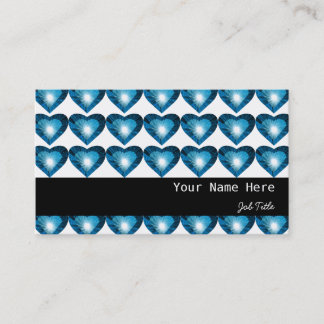 Heart Glow Blue 'hearts' black stripe white Business Card
