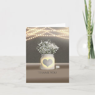 Heart Glowing Mason Jar & Baby's Breath Thank You Card