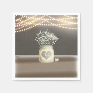 Heart Glowing Mason Jar & Baby's Breath Wedding Napkin