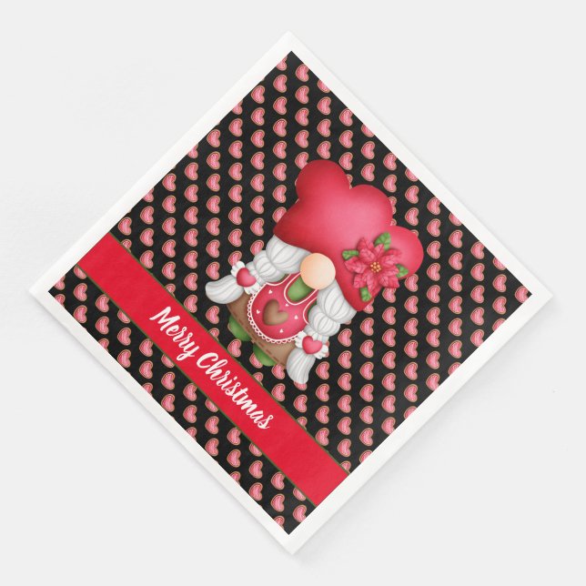 Heart Gnome Customise Colour and Text Napkin (Corner)