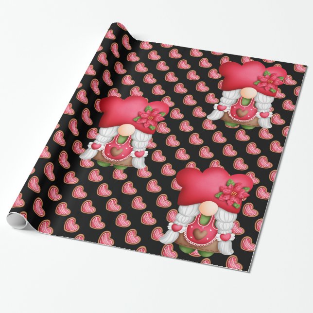 Heart Gnome Customise Colour Wrapping Paper (Unrolled)