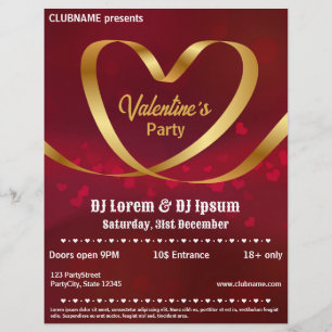 Heart Gold Ribbon Red Valentine's Party Flyer