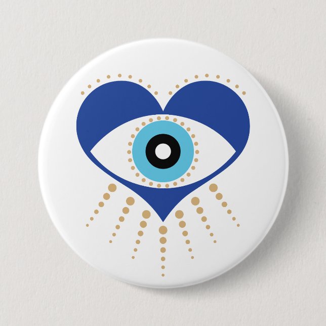 Heart Greek Evil Eye 7.5 Cm Round Badge (Front)
