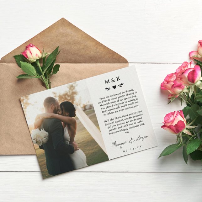 Heart & Greenery Printed Message Wedding Thank You Card (Creator Uploaded)
