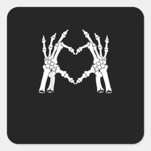 Heart - Halloween Skeleton Hand Square Sticker