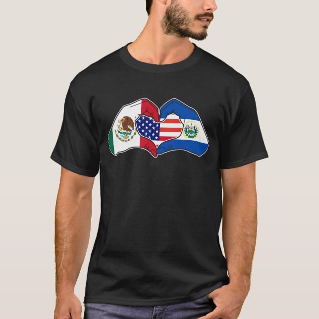 Heart hands Mexico, El Salvador and the USA T-Shirt (Front)