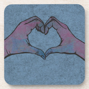 Heart Hands on Blue Background Coaster