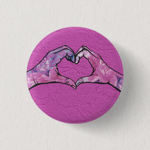 Heart Hands on Pink Lace Background 3 Cm Round Badge