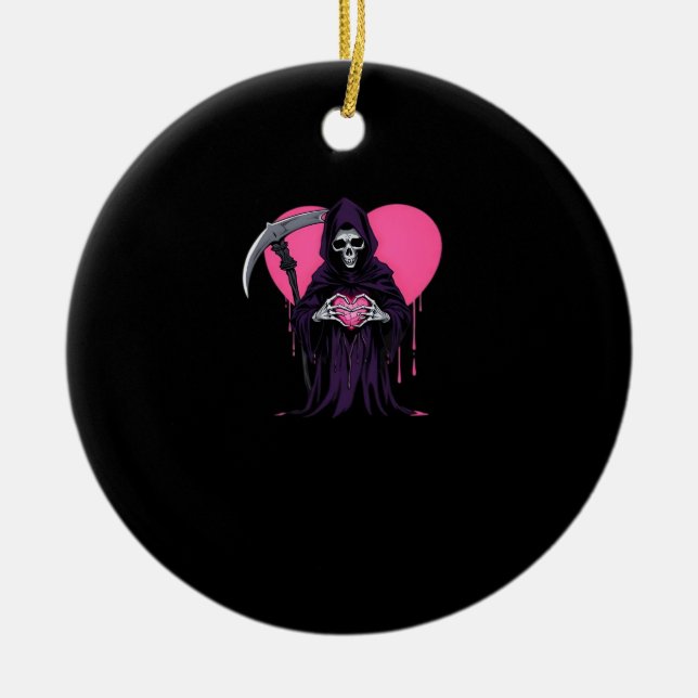Heart Hands Reaper Classic Meme Ceramic Tree Decoration (Front)