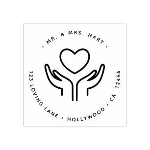 Heart & Hands Return Address for Couple Love Rubber Stamp