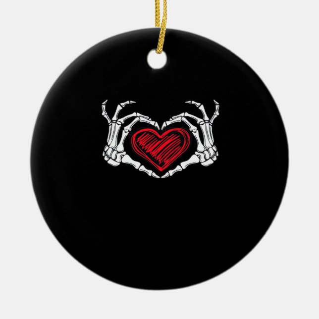 Heart Hands Skeleton Ceramic Tree Decoration (Front)