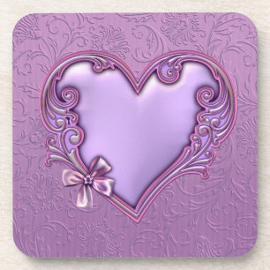 Heart Hard Plastic coasters/cork back - set of 6 Coaster