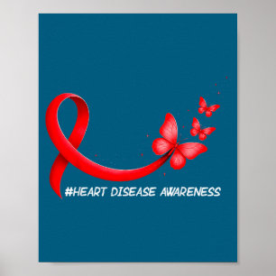 Heart Health Heart Disease Awareness Chd Red Ribbo Poster