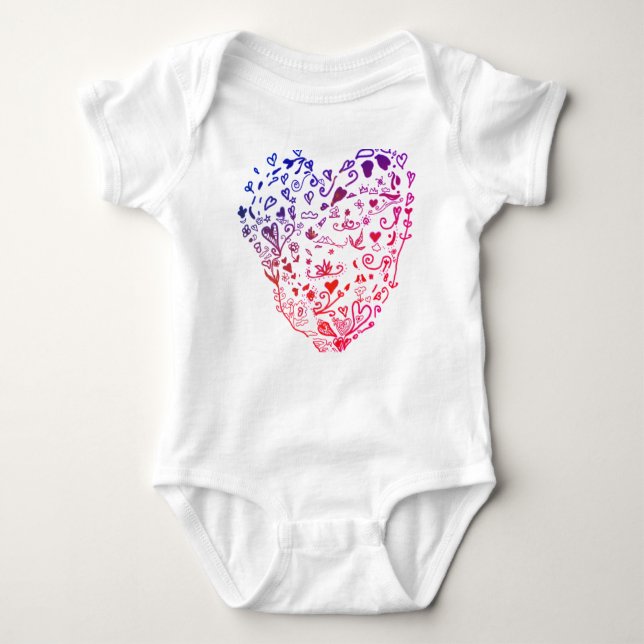 Heart Hearts Drawing Jersey Bodysuit, White Baby Bodysuit (Front)