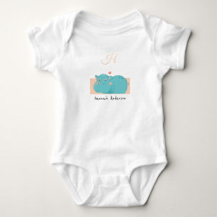 Heart Hippo • Add Your Name Cute Alphabet Monogram Baby Bodysuit