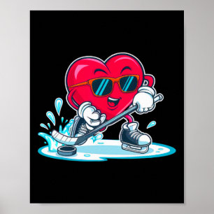 Heart Hockey Shirt Valentines Day Boys Men Kids Ho Poster