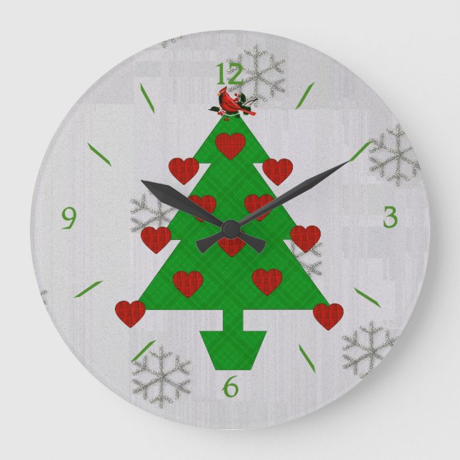 Heart Holiday Tree Large Clock (Front)