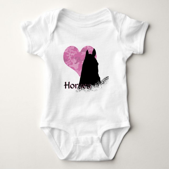 Heart Horse I (pink camo) Baby Bodysuit (Front)