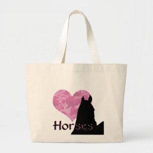 Heart Horse I (pink camo) Large Tote Bag