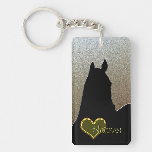 Heart Horses I (gold heart) Keychain (Front)