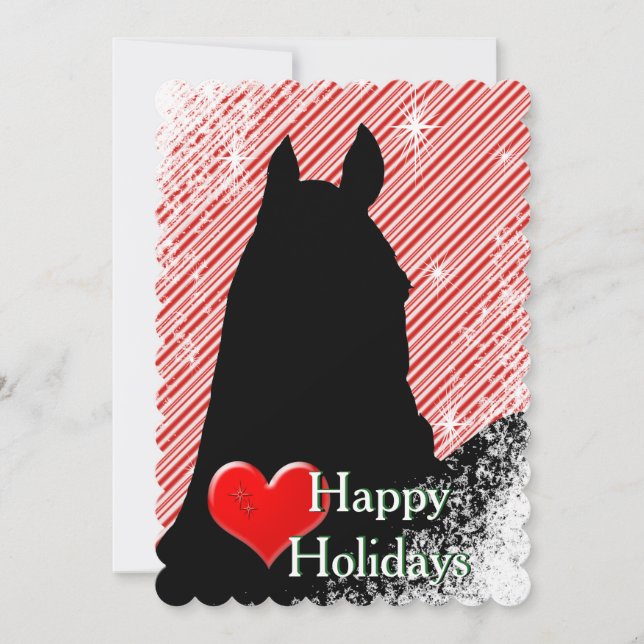 Heart Horses I Holiday (Candy Cane Bkgrd) Card (Front)