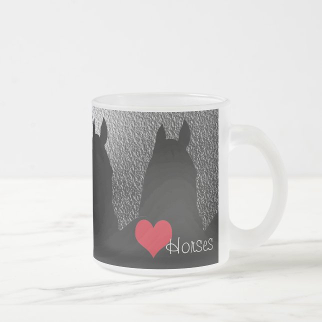 Heart Horses I Red Heart (silver metallic) Frosted Glass Coffee Mug (Right)
