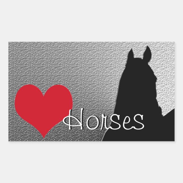 Heart Horses I Red Heart (silver metallic) Rectangular Sticker (Front)