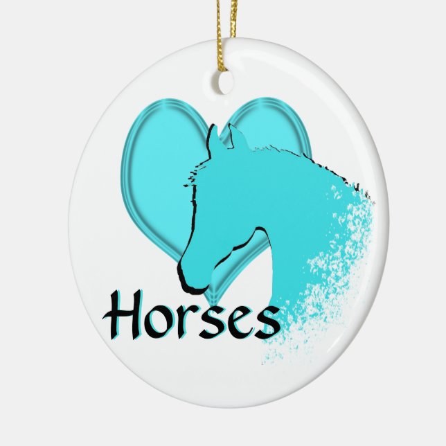 Heart Horses III (aqua) Ceramic Tree Decoration (Left)