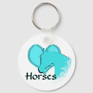 Heart Horses III (aqua) Key Ring