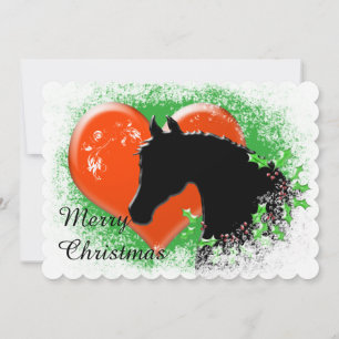 Heart Horses III Holiday (Black Horse/Red Heart) Card