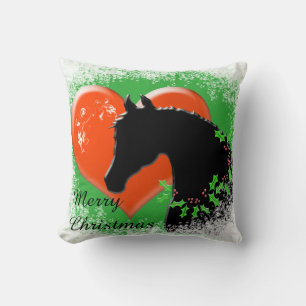 Heart Horses III Holiday (Black Horse/Red Heart) Cushion