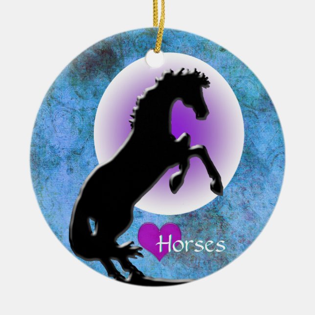 Heart Horses V (blue/green) Ceramic Tree Decoration (Front)