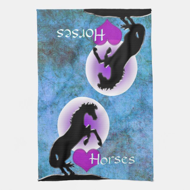 Heart Horses V (blue/green) Tea Towel (Vertical)