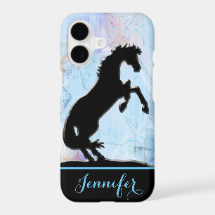 Heart Horses V (painted blue abstract background)