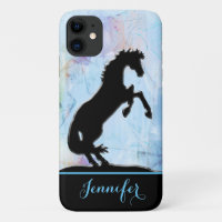 Heart Horses V (painted blue abstract background)