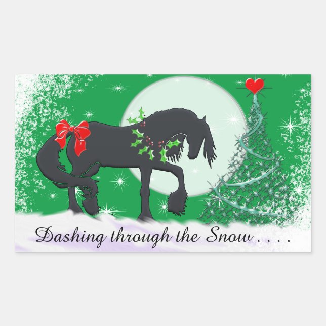 Heart Horses VI Holiday (Holiday Tree) Rectangular Sticker (Front)