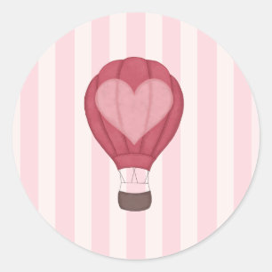 Heart Hot Air Balloon Pastel Pink Baby Shower Classic Round Sticker