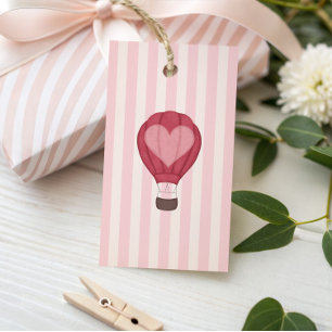 Heart Hot Air Balloon Pastel Pink Baby Shower Gift Tags